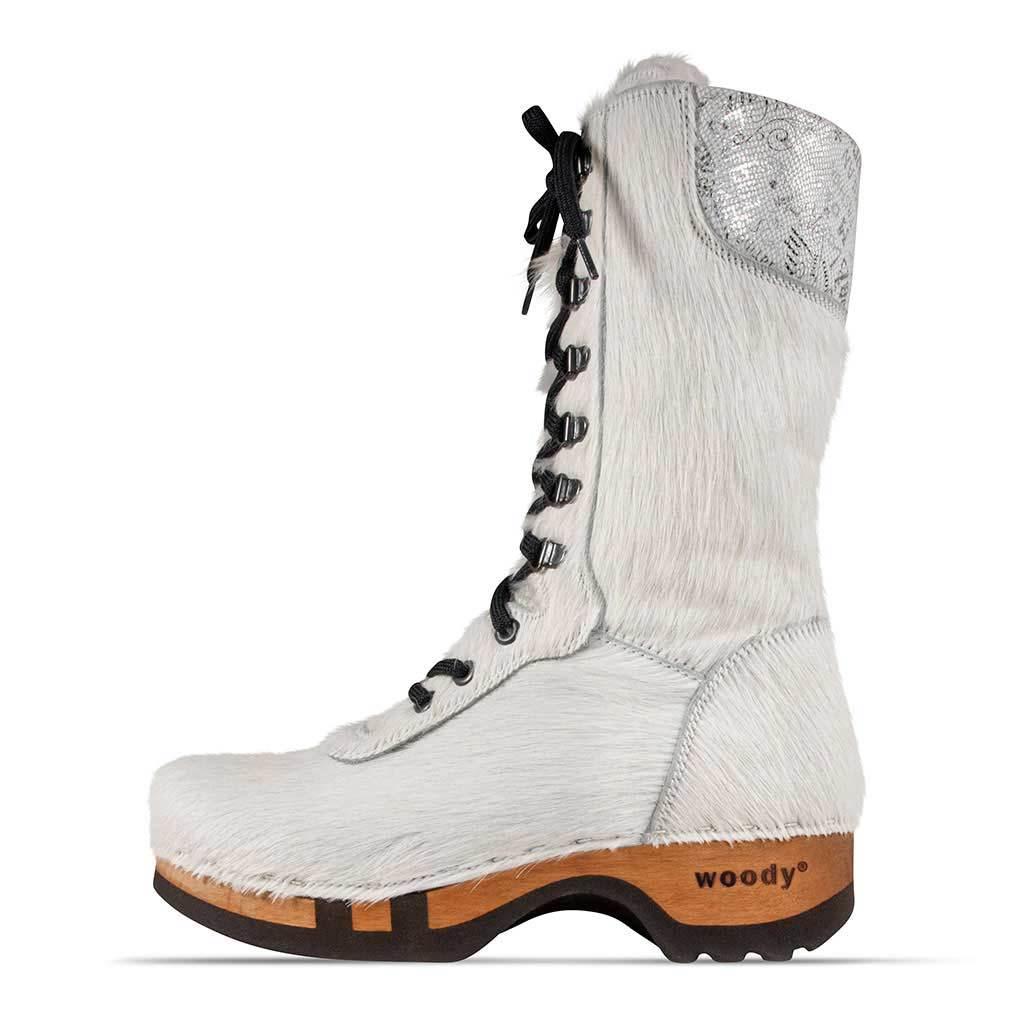 Rosanna Fell Damen Clog Stiefel woody® - Weiss Fell / 36